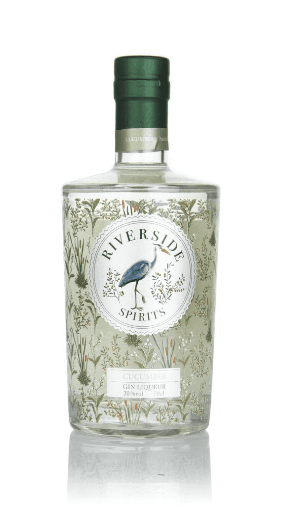 Riverside Spirits Cucumber Gin Liqueur bottle on plain background
