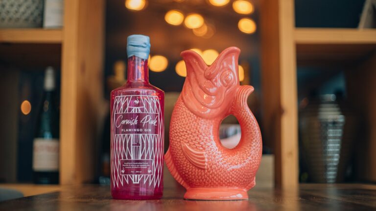 Cornish Pink Flamingo Gluggle Jug Gin Gift Set